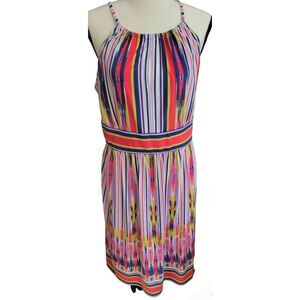 London Times Halterneck Keyhole Sundress Colorful Funky Stripes Sleeveless Dress